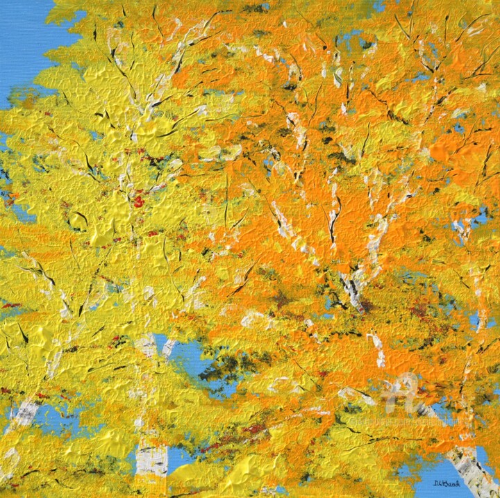 Painting titled "Autumn Birches" by Daniel Urbaník, Original Artwork, Acrylic