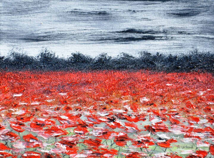 Painting titled "Poppies In The Storm" by Daniel Urbaník, Original Artwork, Oil