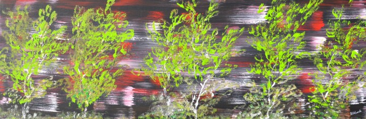 Painting titled "Birches In The Wind" by Daniel Urbaník, Original Artwork, Acrylic