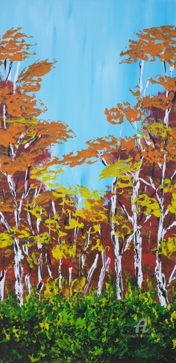 Painting titled "Heavenly Birches 1" by Daniel Urbaník, Original Artwork, Acrylic