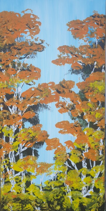 Painting titled "Heavenly Birches 2" by Daniel Urbaník, Original Artwork, Acrylic