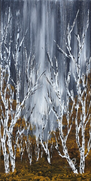 Painting titled "Birches In Winter" by Daniel Urbaník, Original Artwork, Acrylic