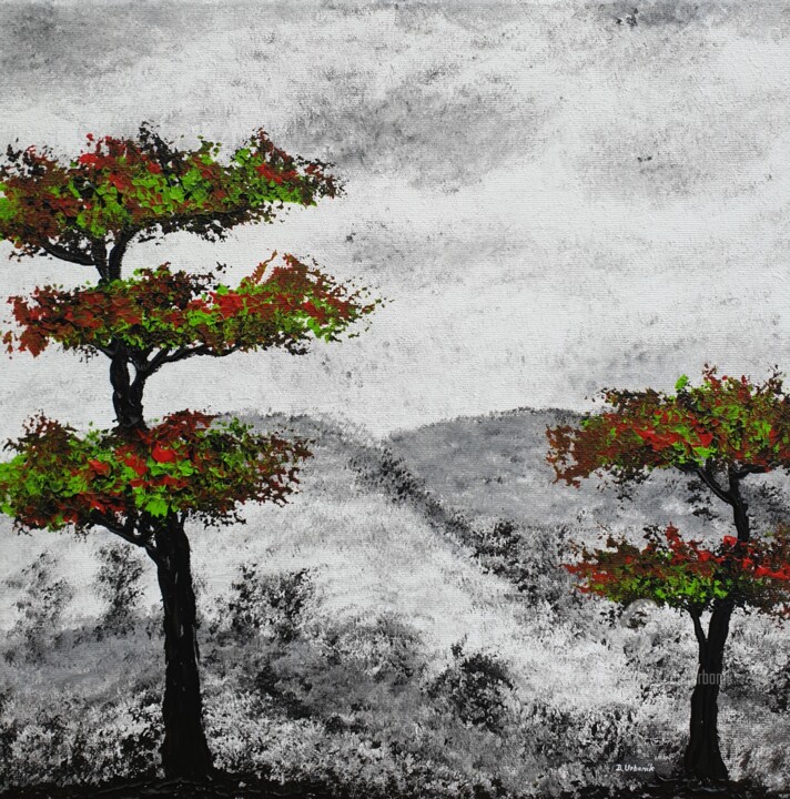 Painting titled "Gray landscape 2" by Daniel Urbaník, Original Artwork, Acrylic