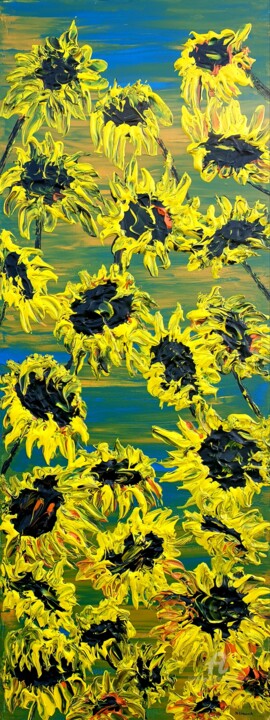 Malarstwo zatytułowany „Blooming sunflowers” autorstwa Daniel Urbaník, Oryginalna praca, Akryl