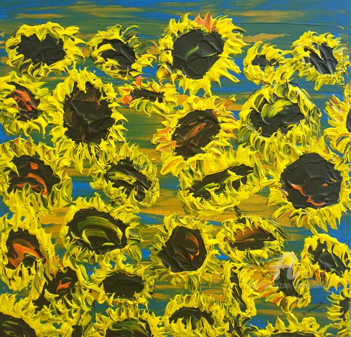 Painting titled "Blooming sunflowers…" by Daniel Urbaník, Original Artwork, Acrylic