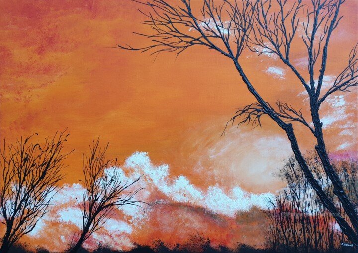 Painting titled "Red sunset" by Daniel Urbaník, Original Artwork, Acrylic