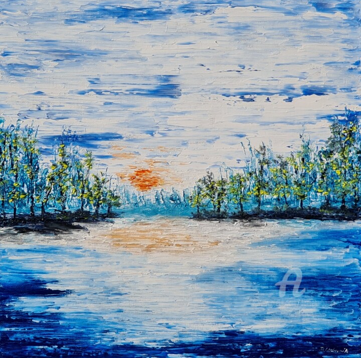 Peinture intitulée "Autumn lake" par Daniel Urbaník, Œuvre d'art originale, Huile