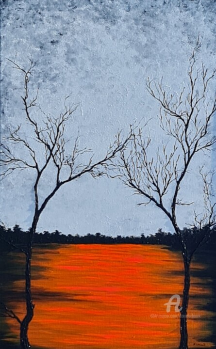 Painting titled "Sun in the lake 2" by Daniel Urbaník, Original Artwork, Acrylic