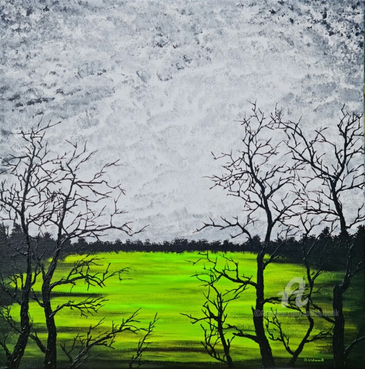 Painting titled "Green lake 2" by Daniel Urbaník, Original Artwork, Acrylic