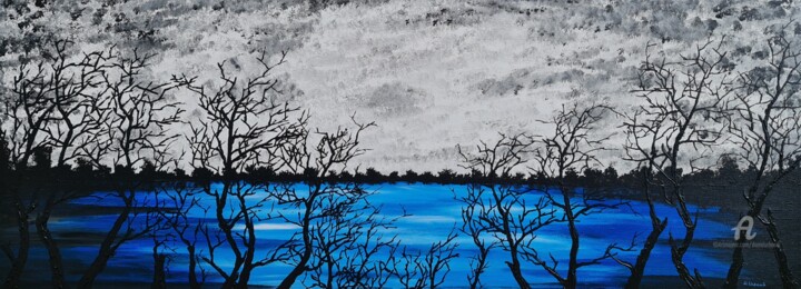 Painting titled "Blue lake 4" by Daniel Urbaník, Original Artwork, Acrylic