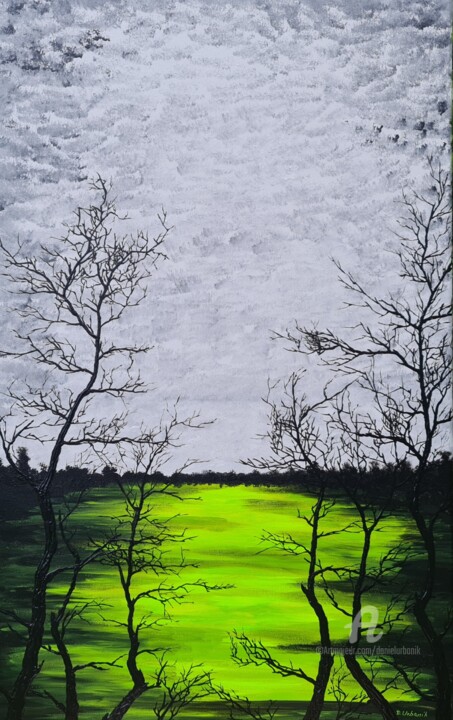 Malerei mit dem Titel "Green lake 3" von Daniel Urbaník, Original-Kunstwerk, Acryl