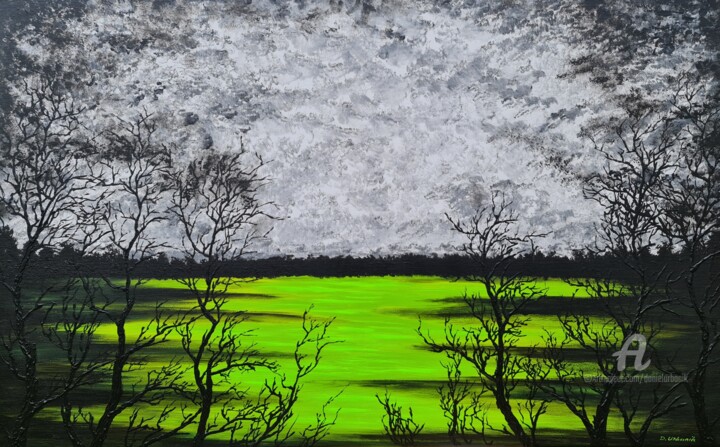 Painting titled "Green lake 4" by Daniel Urbaník, Original Artwork, Acrylic