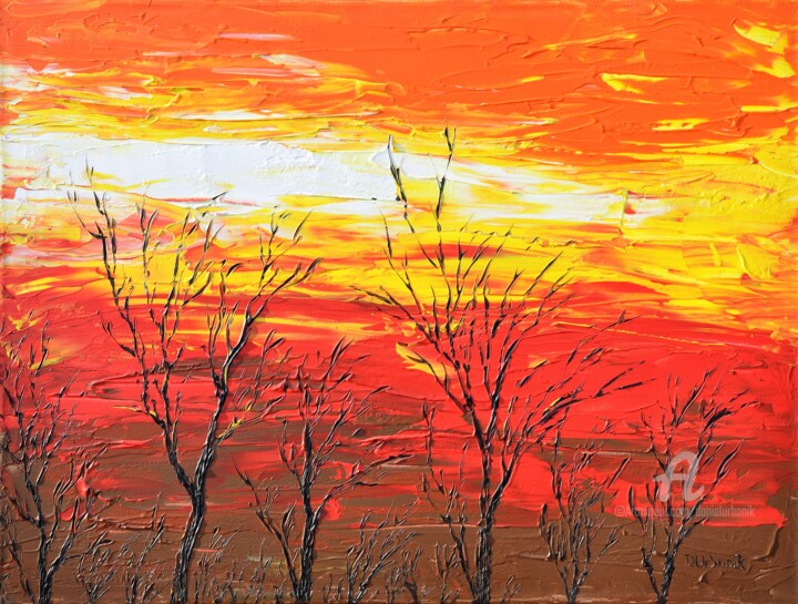 Картина под названием "Red Landscape" - Daniel Urbaník, Подлинное произведение искусства, Акрил