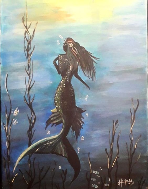 Painting titled "Sirena encantada" by Daniela Hurtado, Original Artwork, Acrylic