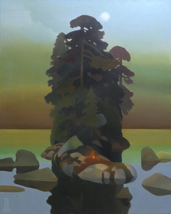 Pintura intitulada "Island" por Danil Danilovskii, Obras de arte originais, Óleo Montado em Armação em madeira