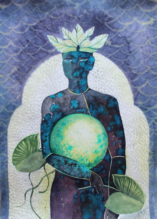 Malerei mit dem Titel ""Soul of the Earth"" von Olga Daniliuk, Original-Kunstwerk, Aquarell