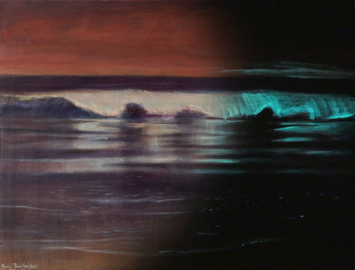 Painting titled "WHITE NOISE seascap…" by Masha Danilovskaia, Original Artwork, Oil Mounted on Wood Stretcher frame