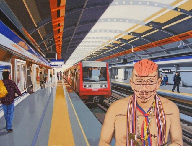 Pintura intitulada "EL METRO DE SANTO D…" por Danilo Zamora, Obras de arte originais, Óleo