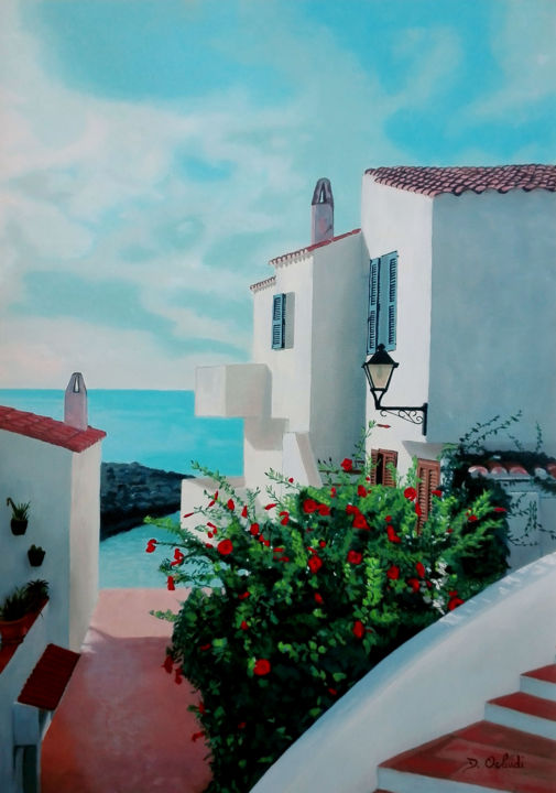 Painting titled "Menorca" by Danilo Orlandi, Original Artwork, Oil Mounted on Wood Panel