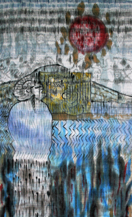 Textile Art titled "Fluss" by Danjana Brandes, Original Artwork, Acrylic