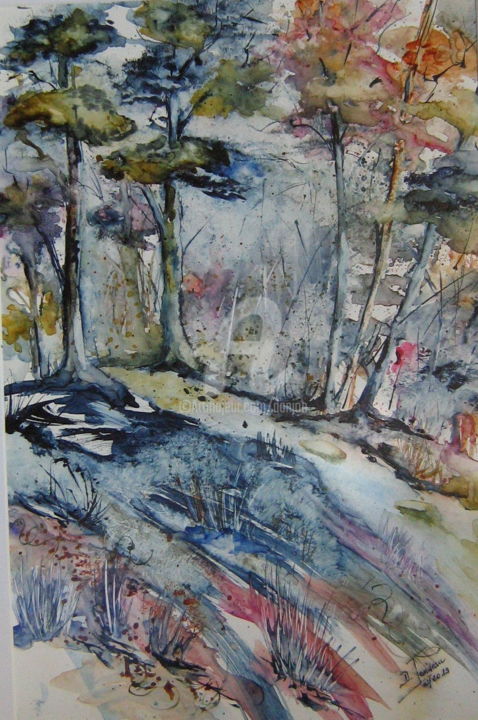 Painting titled "Balade en forêt" by Dany, Original Artwork, Watercolor