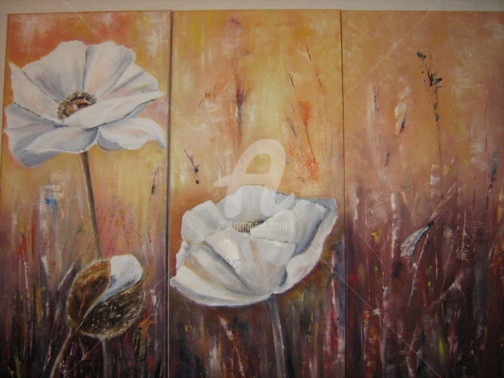 Painting titled "pavots blancs" by Dany, Original Artwork, Oil