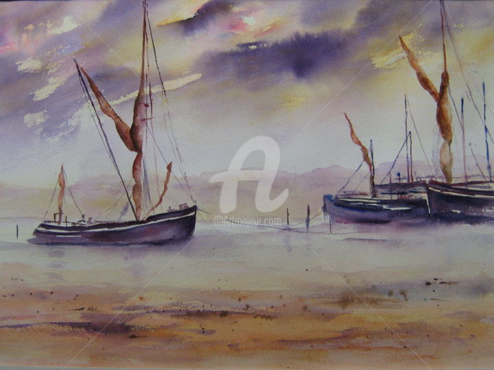Painting titled "Marine Améthyste et…" by Dany, Original Artwork, Watercolor