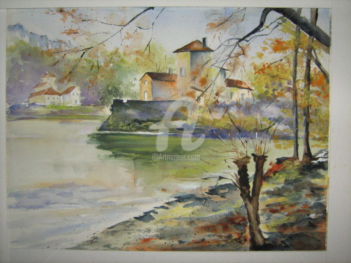 Painting titled "L'Ile Barbe environ…" by Dany, Original Artwork, Watercolor