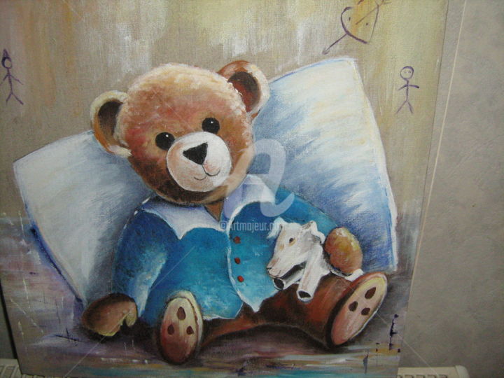 Painting titled "Nounours bleu" by Dany, Original Artwork, Acrylic