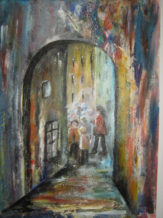Painting titled "Balade dans la viei…" by Dany, Original Artwork, Acrylic