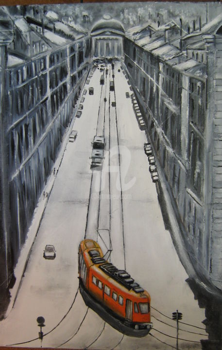 Painting titled "Via PO à TURIN" by Dany, Original Artwork, Oil