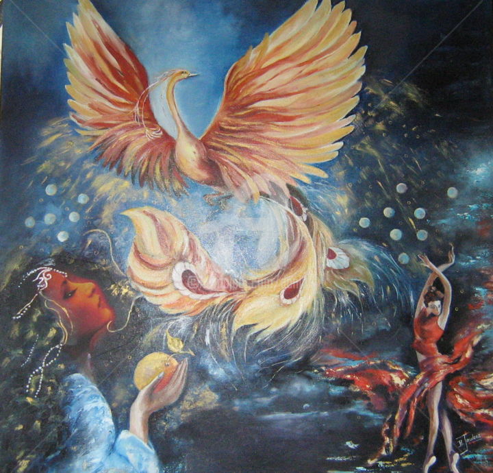 Painting titled "PHOENIX oiseau immo…" by Dany, Original Artwork, Oil