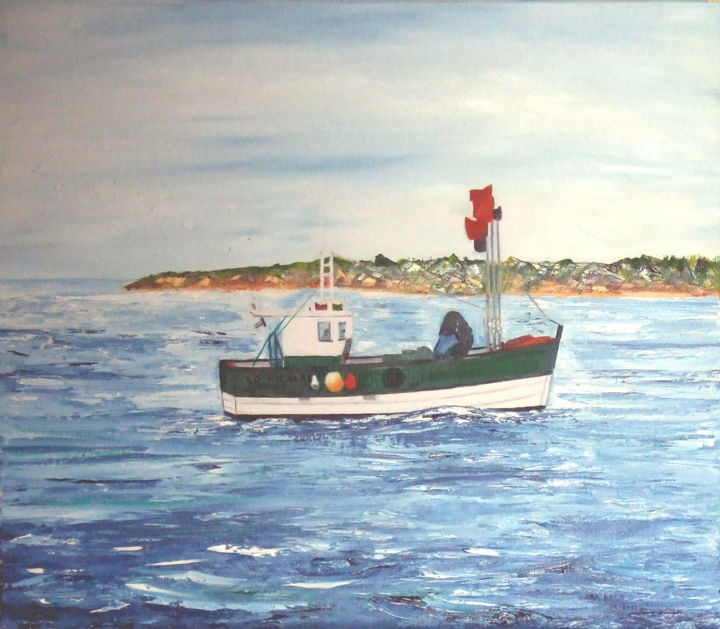 Peinture intitulée "bateau côtier" par Danielle Brault, Œuvre d'art originale, Huile