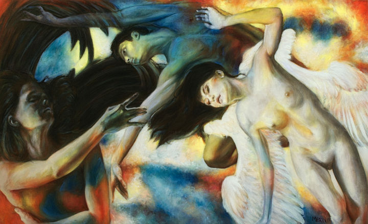 Pintura intitulada "The Mysterious flam…" por Danko Merin, Obras de arte originais, Óleo