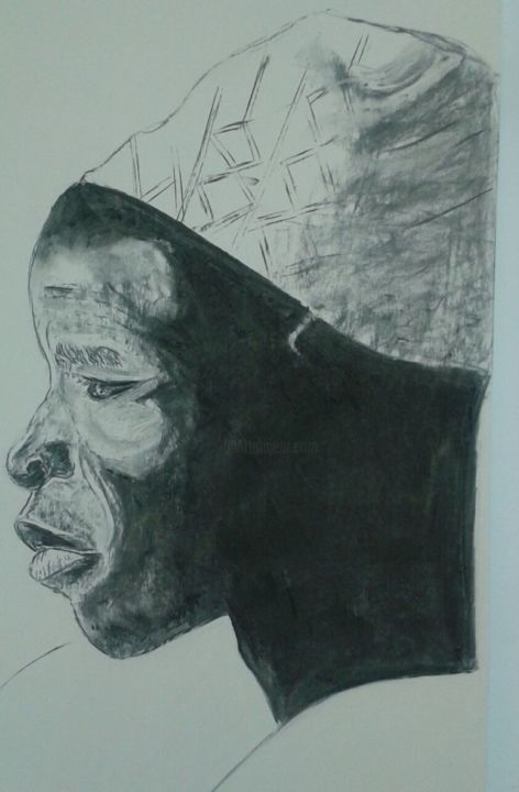 Drawing titled "Afrikaanse man" by Odette Barbaix, Original Artwork, Charcoal