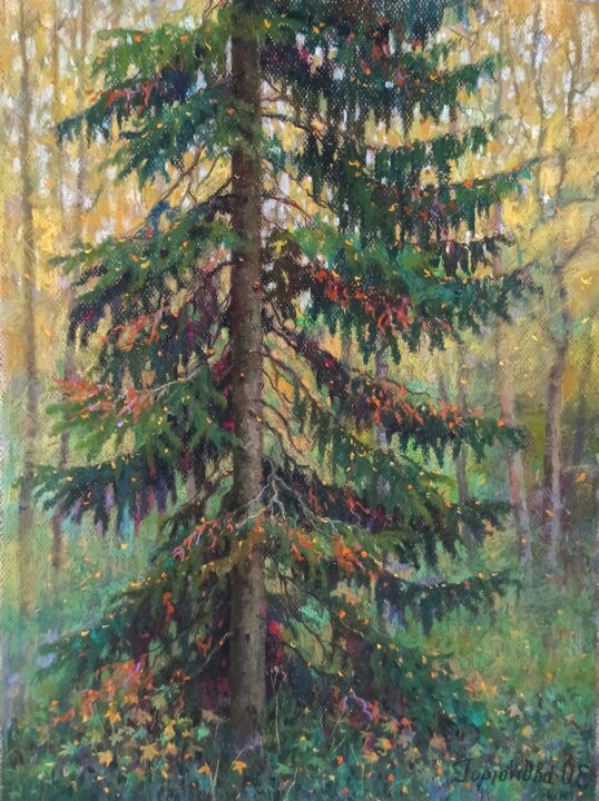 Painting titled "Abramcevo`s spruce" by Olga Goryunova, Original Artwork, Pastel
