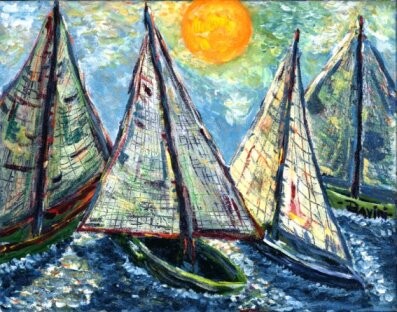 Painting titled "Sailboats" by Danny Davini, Original Artwork