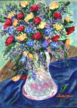 Malarstwo zatytułowany „Vase with roses” autorstwa Danny Davini, Oryginalna praca