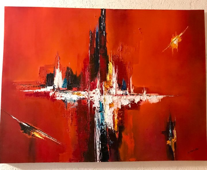 Painting titled "abstract in Red" by Christiane Sandler, Original Artwork, Oil