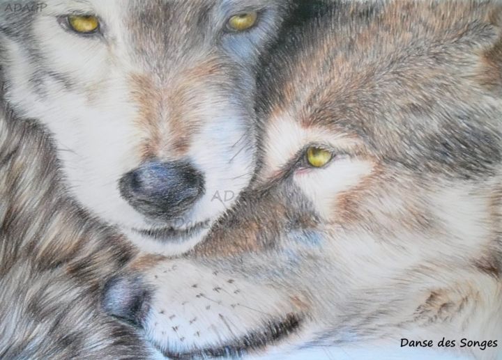 Dibujo titulada "Loups Wolves" por Danse Des Songes, Obra de arte original, Otro