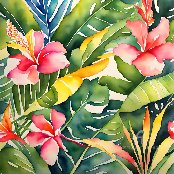 Arts numériques intitulée "Paradise In Bloom" par Danta Albers, Œuvre d'art originale, Aquarelle