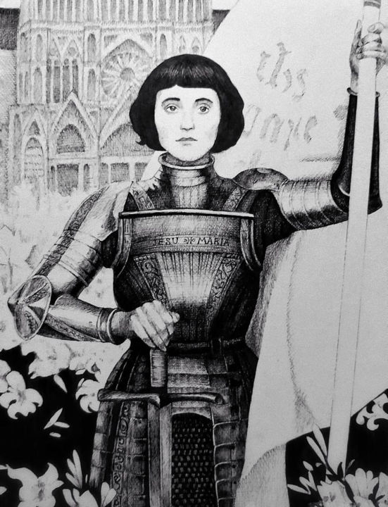 Dessin intitulée "Jeanne d'Arc" par Dante, Œuvre d'art originale, Encre