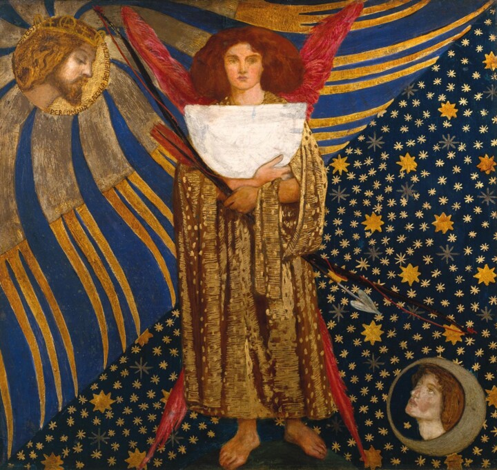 Schilderij getiteld "Dantis Amor" door Dante Gabriel Rossetti, Origineel Kunstwerk, Olie