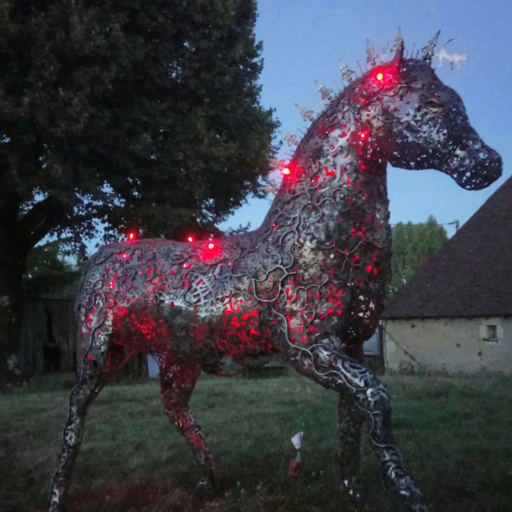 Sculpture intitulée "Cheval Mystique" par Didier Dantras, Œuvre d'art originale, Métaux