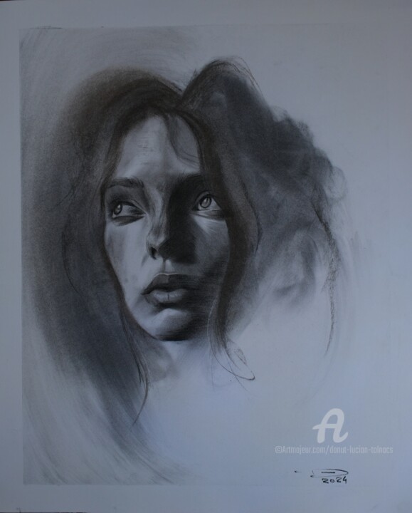 Pintura titulada "Portrait de Femme A…" por Danut Lucian Tolnacs, Obra de arte original, Carbón