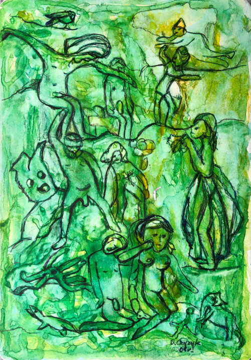 Dessin intitulée "Po imprezie 2" par Danuta Elzbieta Czyzyk, Œuvre d'art originale, Aquarelle