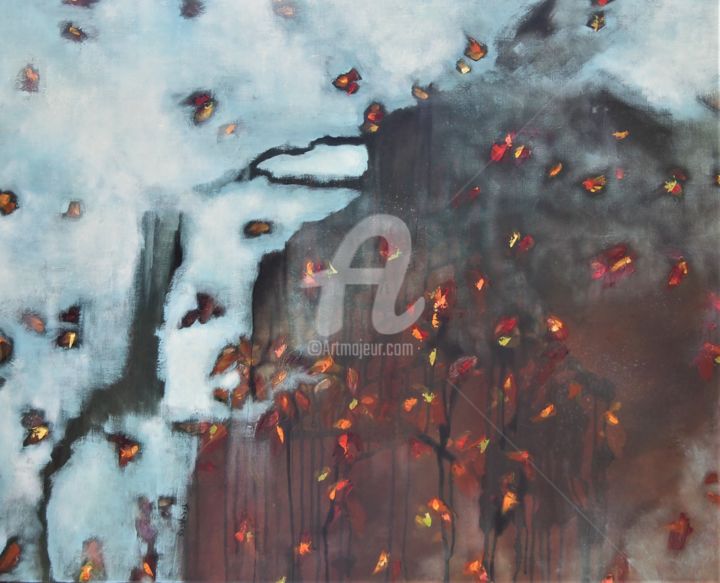 Painting titled "a rain of autumn le…" by Terwaech, Original Artwork, Oil