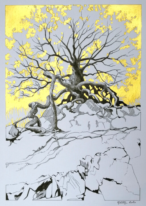 Desenho intitulada "l'acrobate" por Dany Masson, Obras de arte originais, Tinta Montado em Cartão