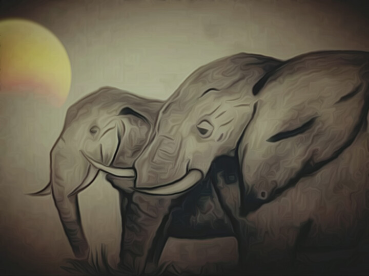 Artes digitais intitulada "Elephants" por Dany Rte, Obras de arte originais, Pintura digital