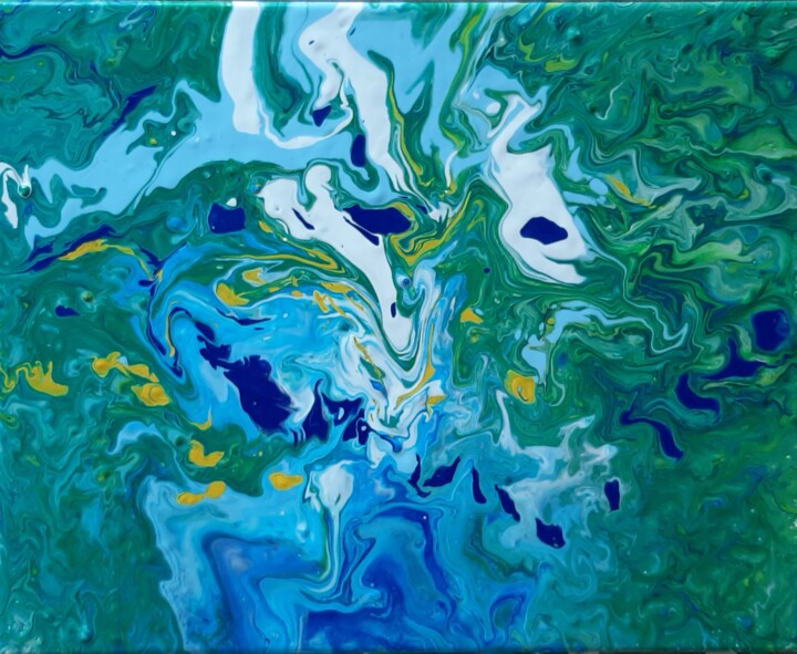 Peinture intitulée "Pouring vert" par Dany Santelli, Œuvre d'art originale, Acrylique